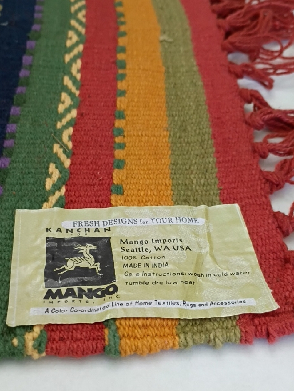 Mango Multicolor Striped Cotton Table Runner - Red, Green, Yellow, Orange